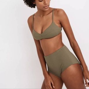 Madewell Second Wave Retro Ribbed Seamed Bikini Top, size medium